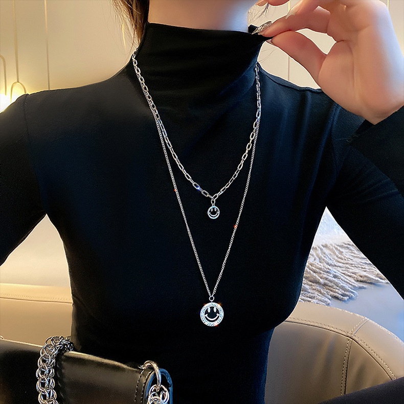 Vòng cổ hai lớp mặt hình mặt cười phong cách Âu Mỹ mới năm 2021