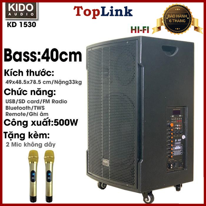 Loa Kéo Di Động - Loa Kéo Giá Rẻ 4 Tấc Đa Năng Cỡ Lớn Cao Cấp Công Suất 500W KIDO KD-1530 Siêu Bass 4 Tâc