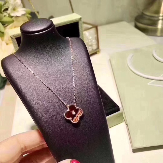 Mới Vòng cổ Bạc Mặt Cỏ Ba Lá Đính Kim Cương Giả