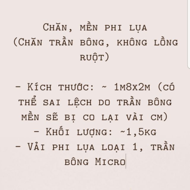 Mền, chăn phi lụa trần bông (chăn hè)