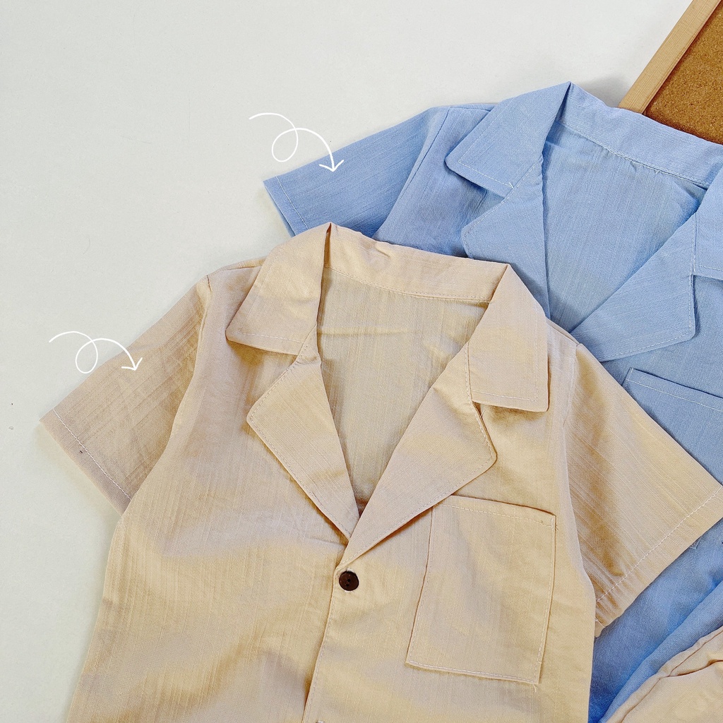 Bộ Quần Áo Cộc Tay Cho Bé Trai, Bộ Vest Vải Đũi Hàn Trơn Cao Cấp Cho Bé Từ 8-27kg - SÂU SHOP