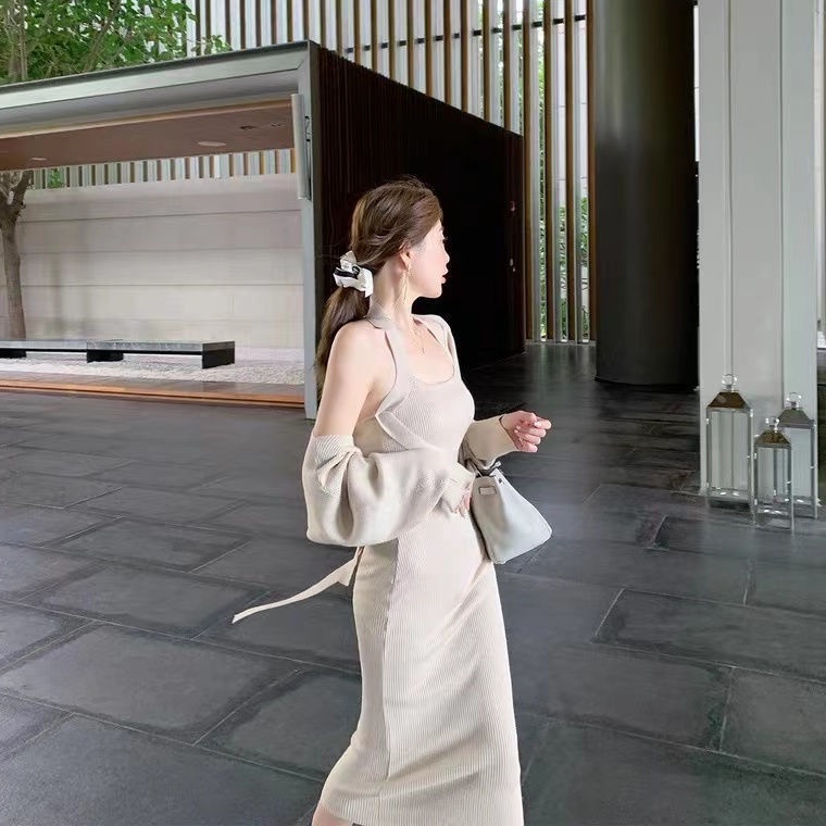 Set Đầm Hai Dây Dệt Kim Dáng Suông Thời Trang Nữ Tính