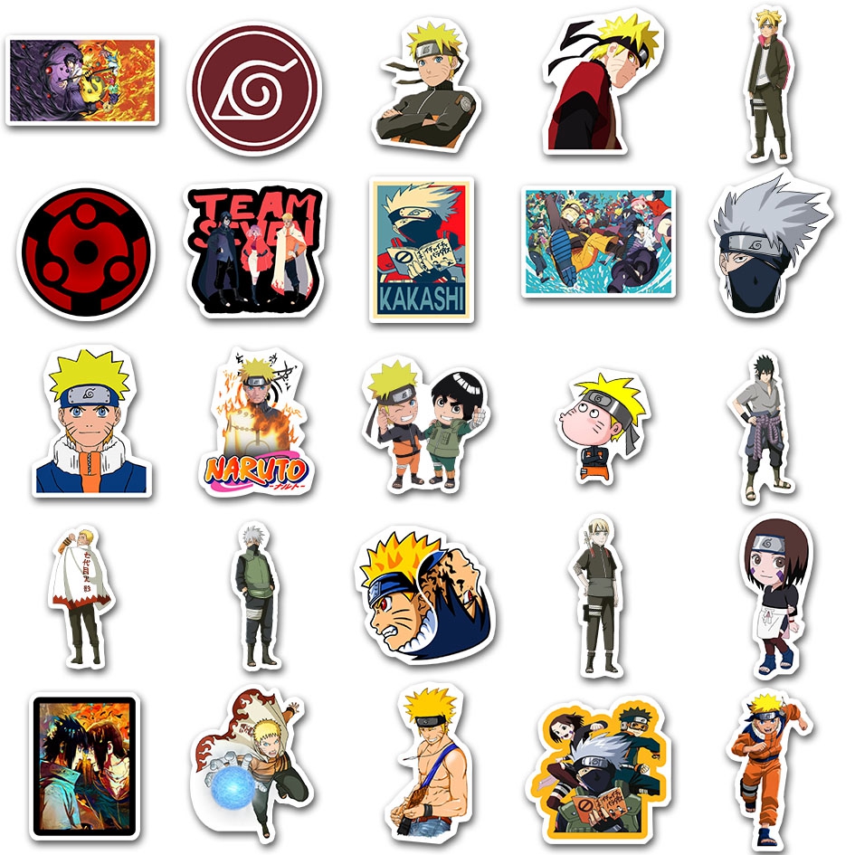 Bộ 50 Miếng Dán Trang Trí Hình Nhân Vật Trong Phim Naruto