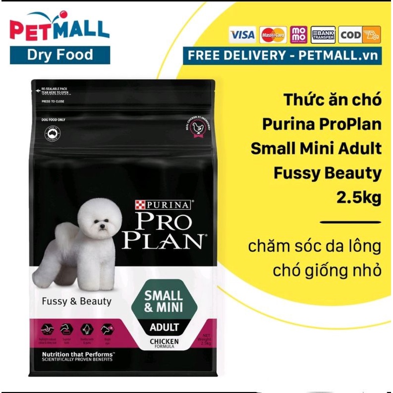 Hạt cao cấp Purina PRO PLAN Small Mini Adult Fussy Beauty 2.5kg - chăm sóc da lông chó nhỏ Poodle