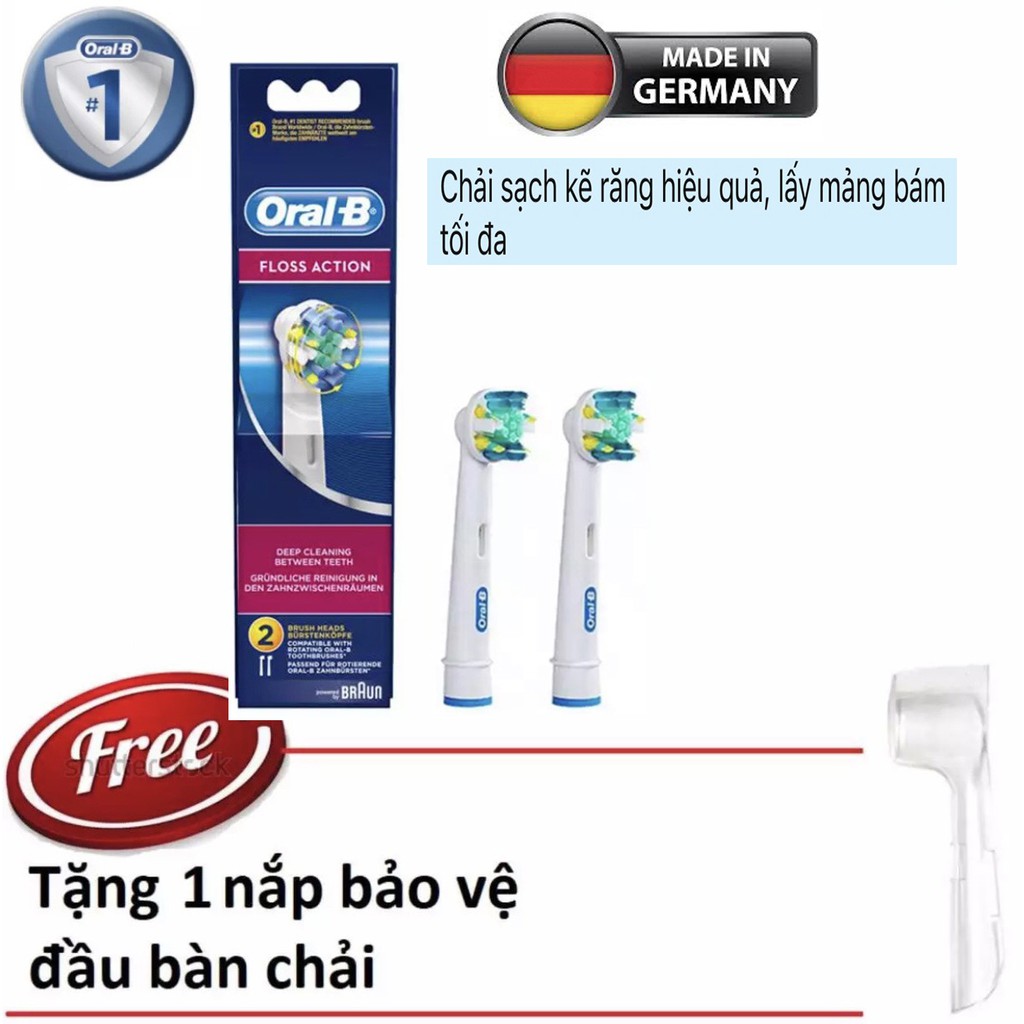 Đầu bàn chải oralb - Bộ 2 đầu thay Oral-b FlossAction  (made in germany) + kèm nắp bảo vệ đầu bàn chải