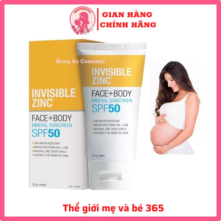 Kem Chống Nắng Dùng Được Cho Cả Bà Bầu INVISIBLE ZINC SPF50 Face and Body 75g - Hàng chuẩn Úc