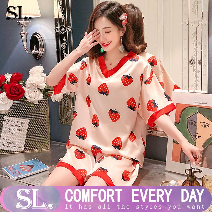 Set Đồ Ngủ Dài Vải Phi Bóng Phong Cách Hàn Quốc Cho Nữ