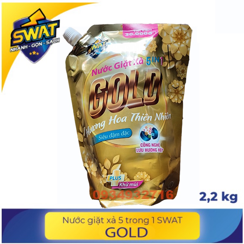 Nước Giặt Xả SWAT 5 IN 1 Gold Hương Nước Hoa Thiên Nhiên Túi 2,2kg - Plus khử mùi hôi hiệu quả