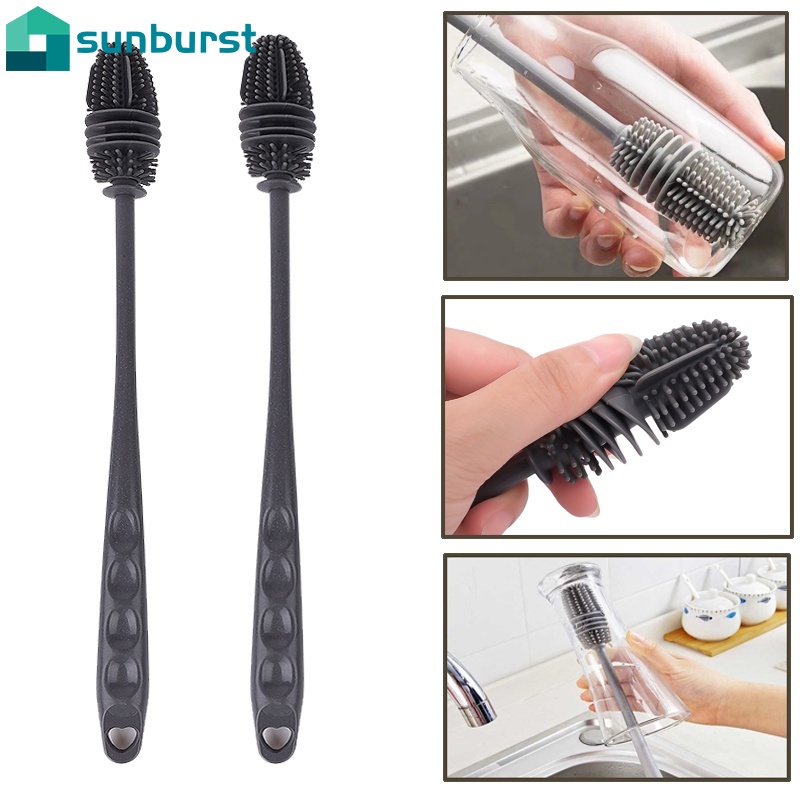 Bàn Chải Vệ Sinh Bình Sữa/Bình Nước Bằng Silicon Mềm Có Tay Cầm Dài Tiết Kiệm Không Gian Tái Sử Dụng Được