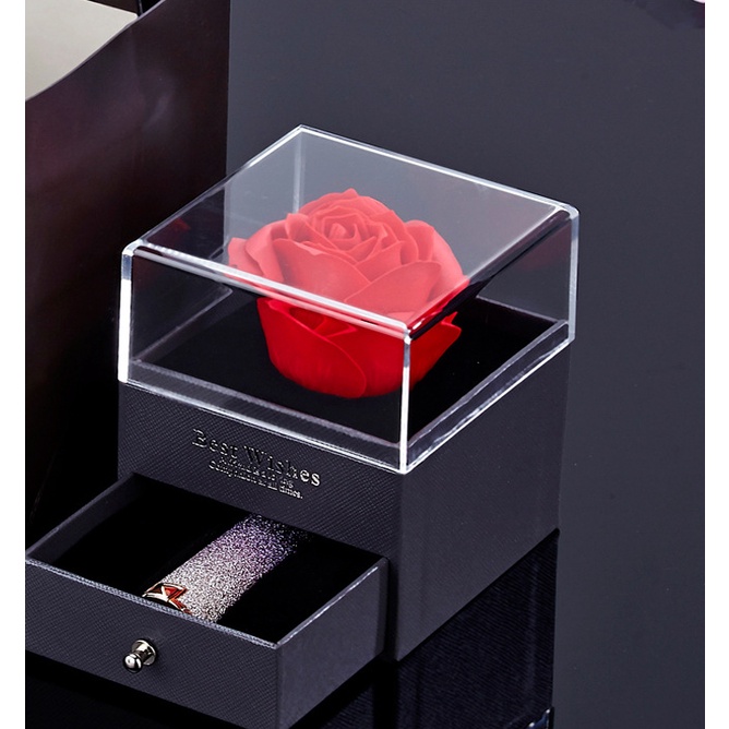 Hộp hoa hồng cao cấp siêu xinh, hộp quà tặng hoa hồng sáp thơm đựng mỹ phẩm, trang sức kèm túi, thiệp