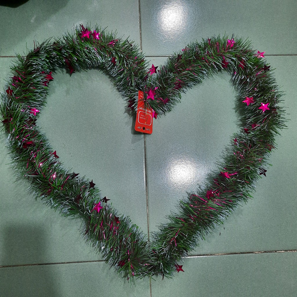 Sợi Lá Trang Trí Noel - Dây Chồn Trang Trí Noel Xanh Đầu Trắng Có Ngôi Sao Màu Hồng