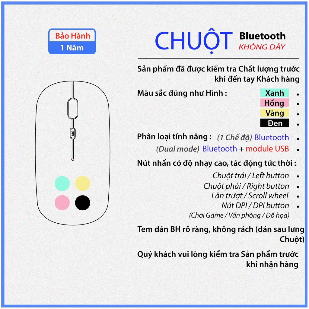 Chuột Bluetooth cho Laptop, Máy tính, Máy tính bảng, Điện thoại - iOS Android Window SP Mới BH 1 Năm