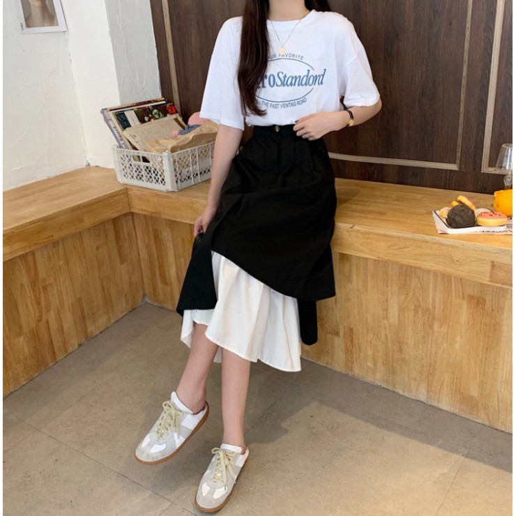 {EVACICI}  Chân váy dài ulzzang xòe vạt lệch phối đen trắng-Chân váy tầng phong cách hàn quốc CV09 | BigBuy360 - bigbuy360.vn