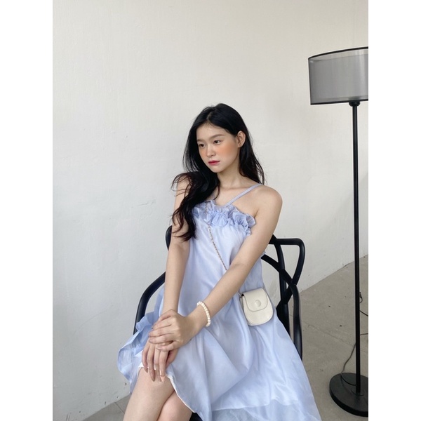 YU CHERRY | Đầm hai dây vải organza bèo quanh ngực, Hailey Organza Dress YD155