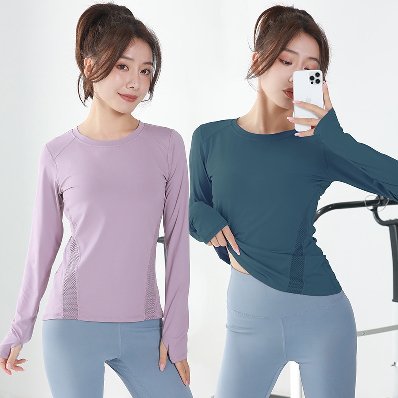 Áo Thun Thể Thao Tay Dài Phối Lưới Thoáng Khí Thời Trang Cho Nữ