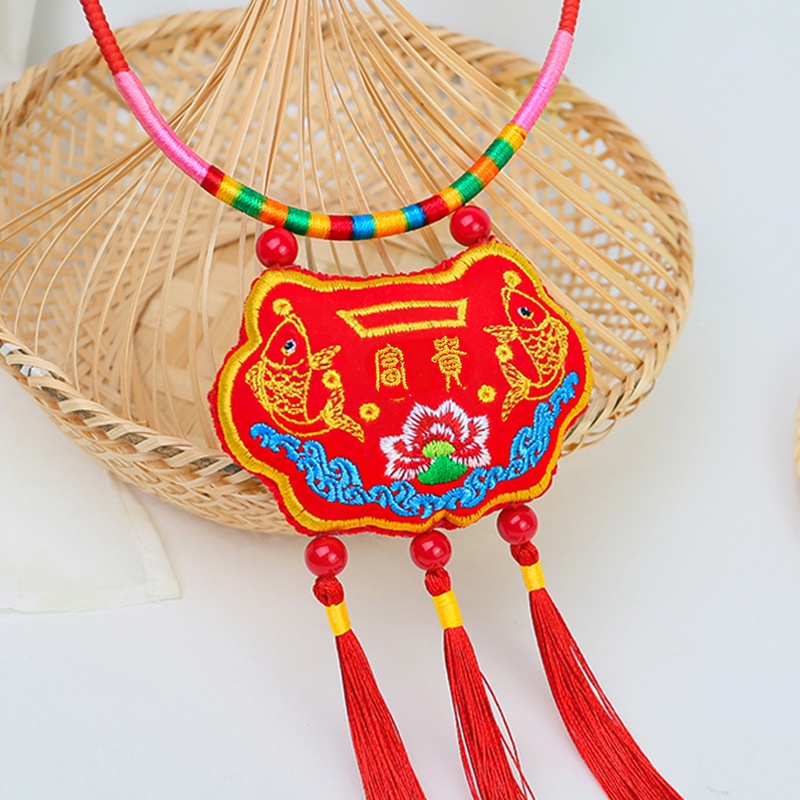 Vòng cổ đeo cổ cho bé cuộc sống lâu dài ruyi thêu quà tặng trăng tròn Dây chuyền cho bé &amp; trẻ em Phụ kiện Trang sức AKKU