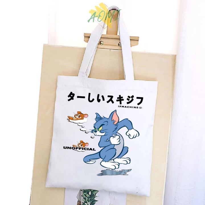 [Nhiều mẫu Đẹp] TÚI VẢI MÈO TOM ĐEO VAI TOTE CANVAS BAG CÓ KHÓA KÉO SIZE LỚN 33x38cm AOMIVN PHONG CÁCH CÁ TÍNH HOT TREND