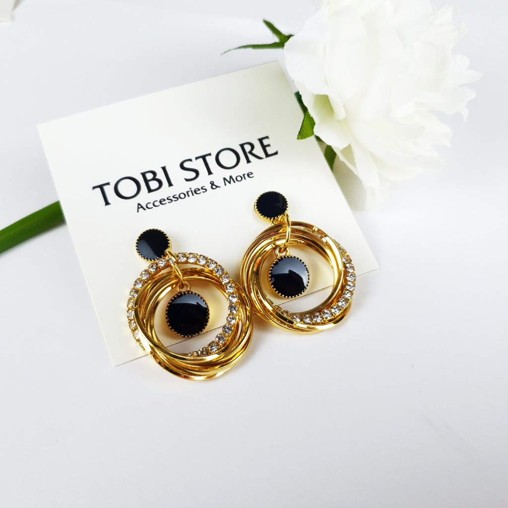 Khuyên tai nữ thả hình học tròn nhiều lớp đính đá kiểu Hàn Quốc TB50 TOBI STORE