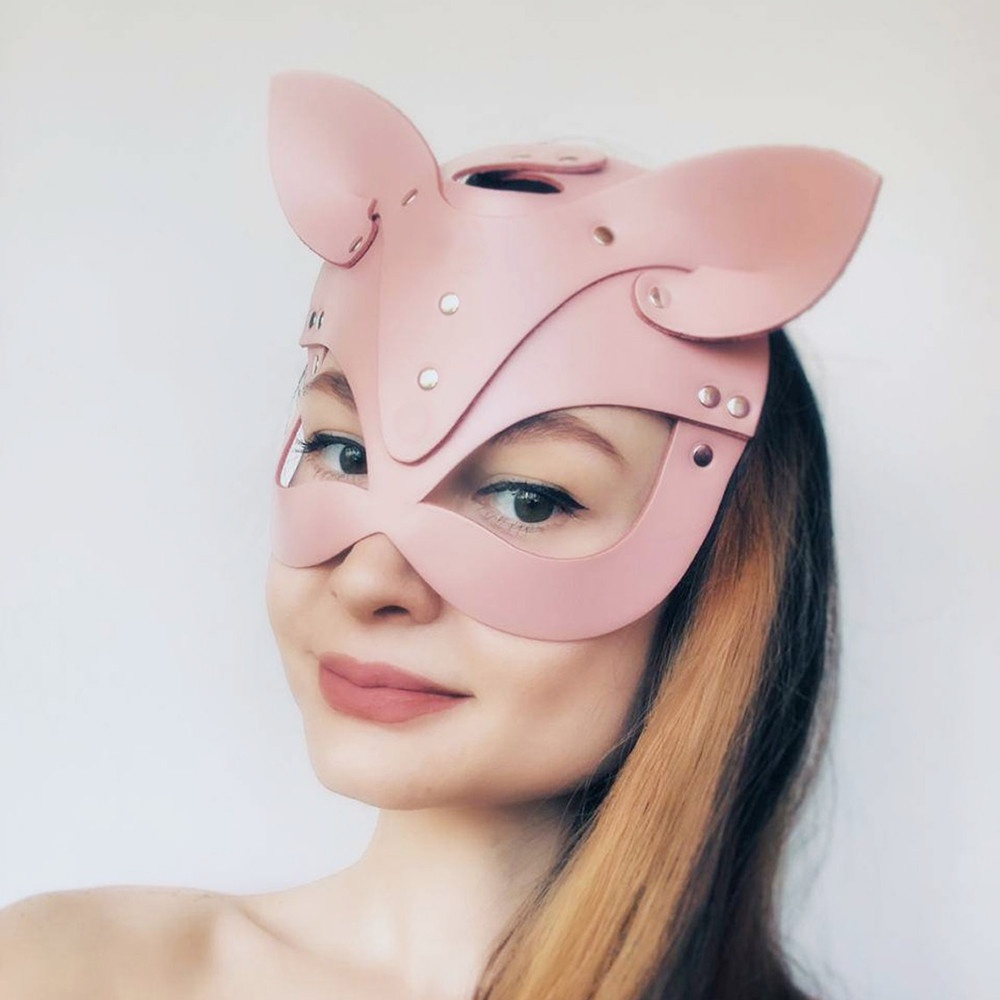 Mặt Nạ Nửa Mặt Bằng Da Màu Đen Hóa Trang Mèo