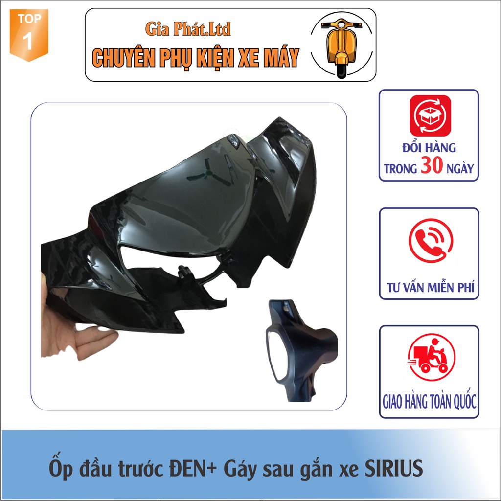 Bộ ốp đầu màu ĐEN gắn xe SIRIUS đầy đủ Ốp đầu trước, Gáy sau và Pha đèn kèm bóng