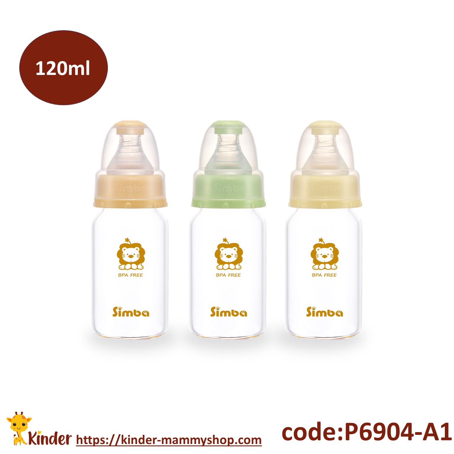 [Chính hãng] Bình sữa Simba 120ml cổ chuẩn thủy tinh siêu nhẹ P6904