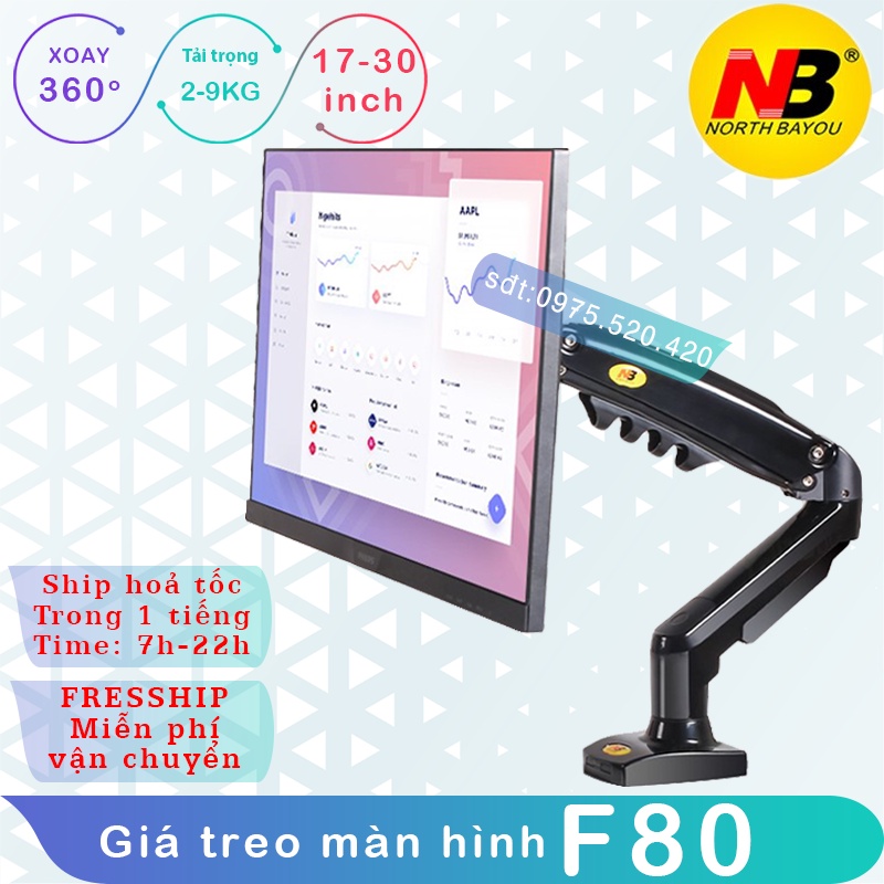 NB–F80 /Giá Treo Màn hình máy tính/ Tay treo màn hình/ Xoay 360 độ [Màn Hình 17&quot; - 27&quot;] – [ Ưu việt hơn XL03/ M051]