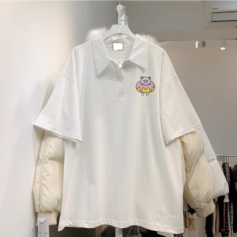 Áo polo trắng gấu