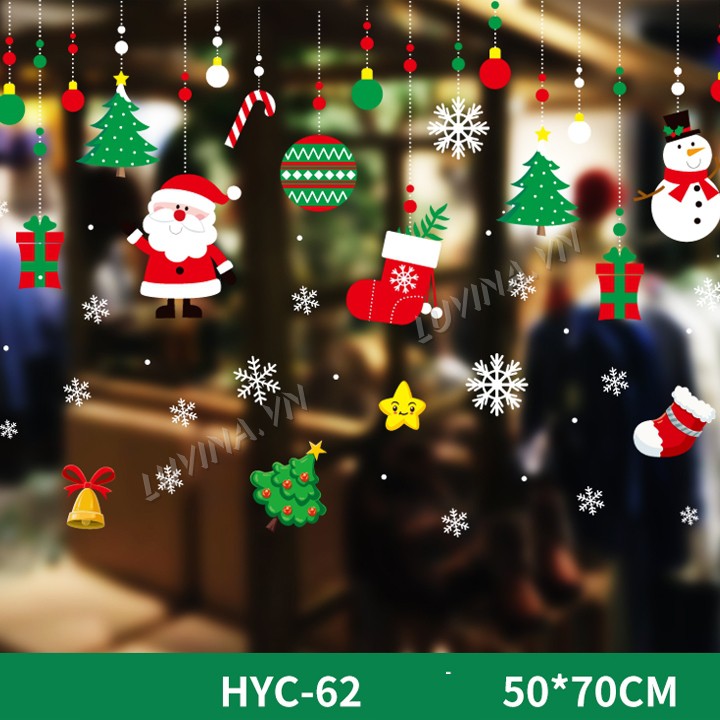 Decal dán kính noel Hàn Quốc- trang trí nhà cửa, văn phòng, quán cafe, cửa hàng-ông già noel và cây thông