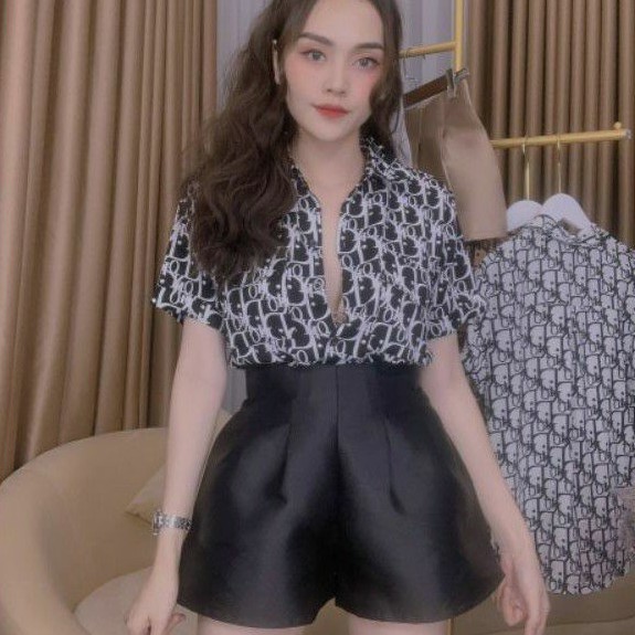 Áo sơ mi in chữ họa tiết Tay Ngắn cao cấp