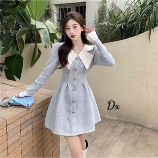 Váy nhung tăm cổ bèo