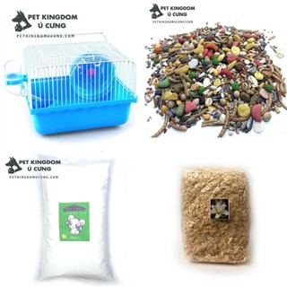 linh123 combo lồng hamster - thức ăn - lót chuồng - cát tắm