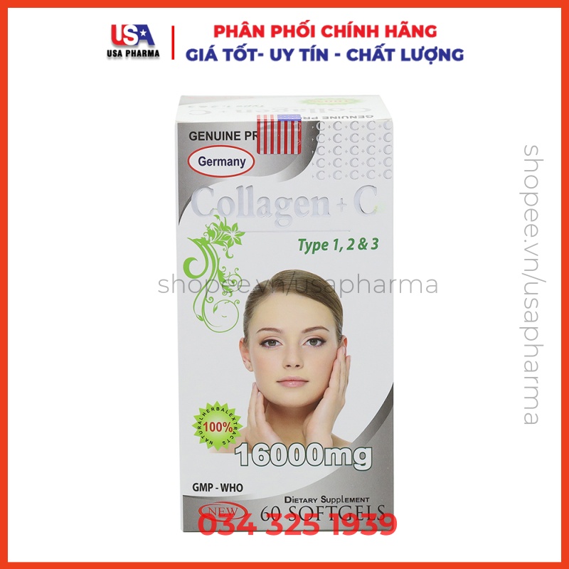 Viên uống COLLAGEN +C bổ sung collagen, vitamin e giúp chống lão hóa, cải thiện nếp nhăn - Hộp 60 viên