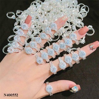 Nhẫn Nữ Thời Trang Kim Tiền Hoa Cườm Trắng Bạc