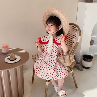 [V048] Váy thô cổ sen chấm bi đỏ sz 80-130