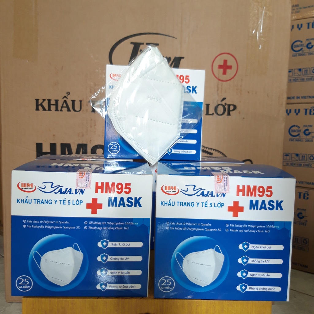 1 Hộp 25 Cái Khẩu Trang kn95 HM95 KHÔNG VAN Chính Hãng Hoàng Minh AJA.VN lọc bụi mịn PM2.5 kháng khuẩn tối ưu
