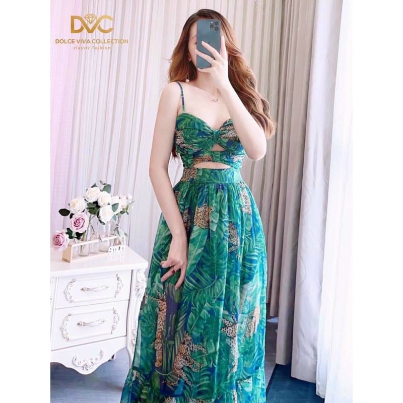 [Có đủ size 40-70kg] Đầm maxi hoa xanh hai dây khoét eo xẻ tà chất voan tơ (Ảnh thật trãi sàn) | BigBuy360 - bigbuy360.vn