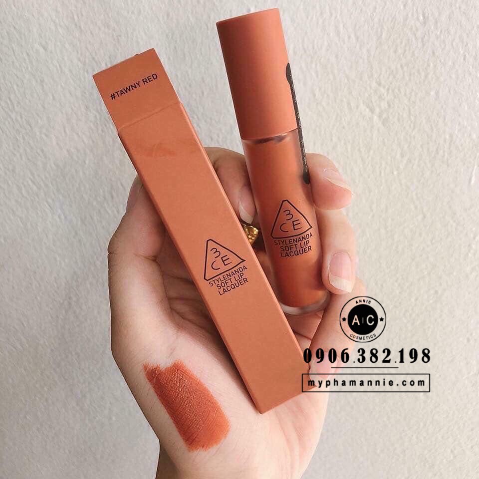 Son 3CE Soft Lip Lacquer - Tawny Red (Cam đất)