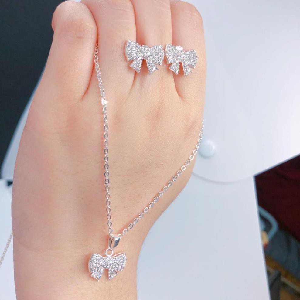 Bộ vòng cổ và dây chuyền hình nơ đính đá đẹp