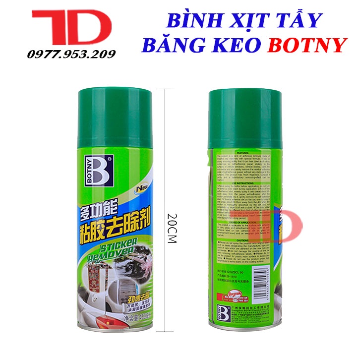 Dung dịch tẩy vết keo dán BOTNY Sticker Remover 450ml, bình xịt loại bỏ decal, vết keo dính lâu ngày kính xe hơi, ô tô