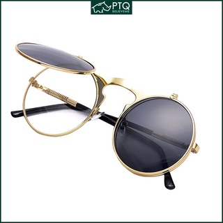 Kính Mát Gọng Kim Loại Tròng Lật Phong Cách Steampunk Cổ Điển Cho Nam Và Nữ