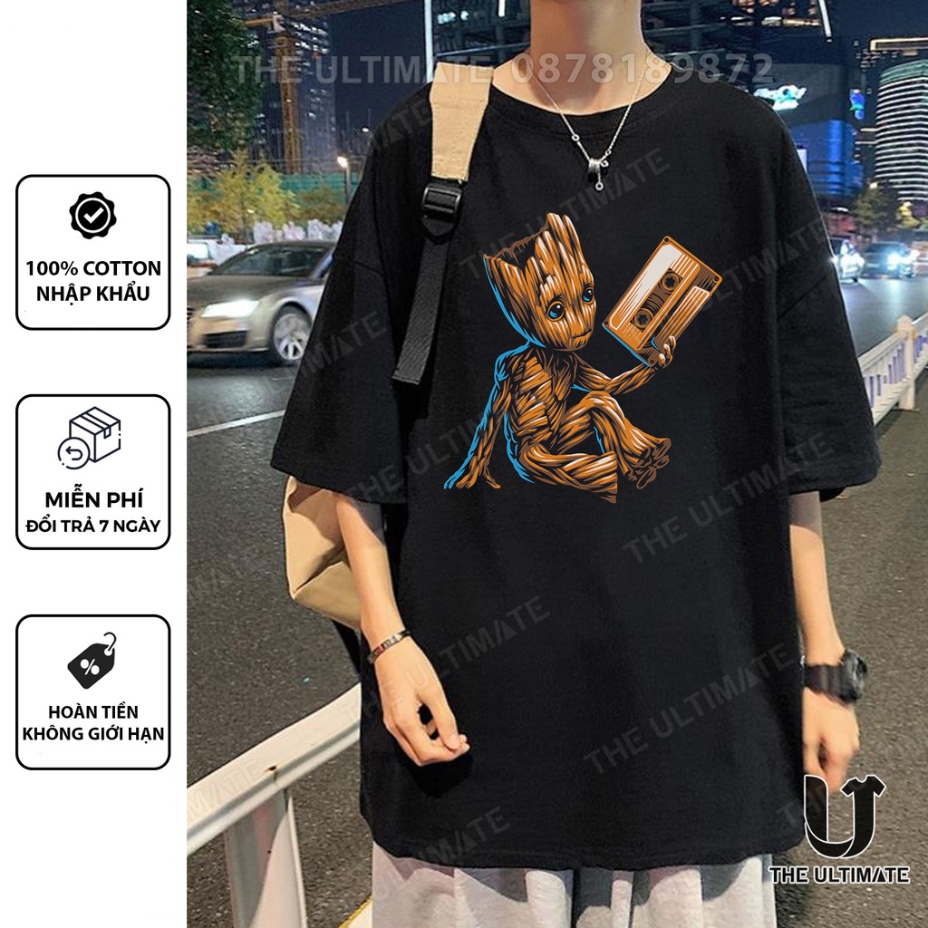 Áo phông Groot form rộng nam nữ áo phông in hình tay lỡ The Ultimate
