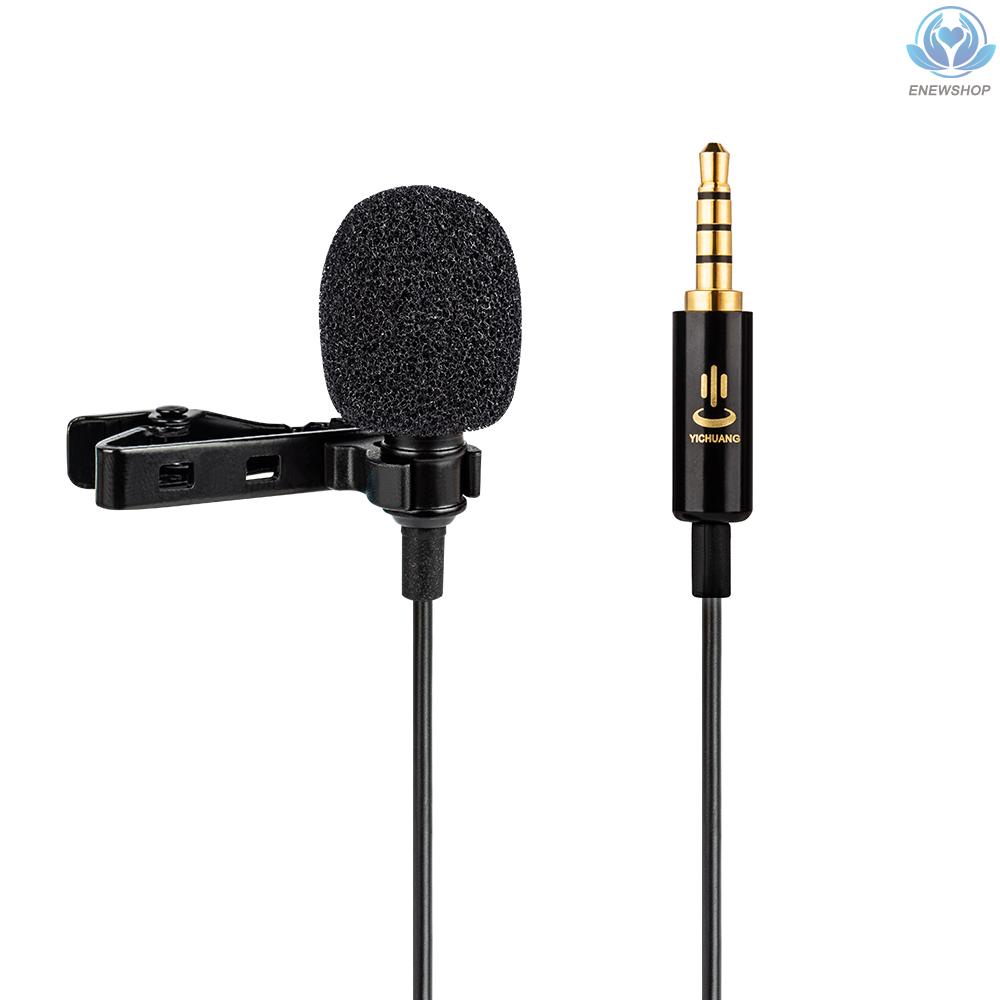 【enew】Professional Omni-directional Clip-on Lavalier Microphone Mic Cable Length 6M with 3.5mm Jack Adapter Windscreen for iPhone 6/6P Samsung Huawei Smartphone Tablet Laptop for Cameras Camcorders DV DSLR for Studio Interview Recording