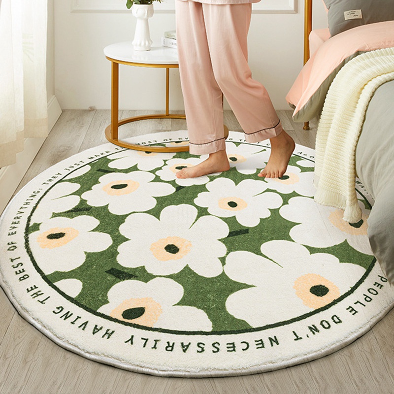 Thảm lót sàn hình tròn chất liệu dày dặn trang trí phòng ngủ