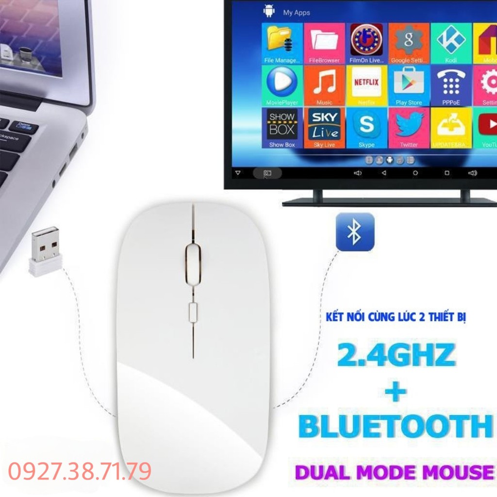 (CÓ SẴN) Chuột Không Dây X1 2 Trong 1 : Bluetooth 5.1 và Wireless 2.4G Nhỏ Gọn, Nhẹ, Dùng Pin Sạc, Không Âm Thanh