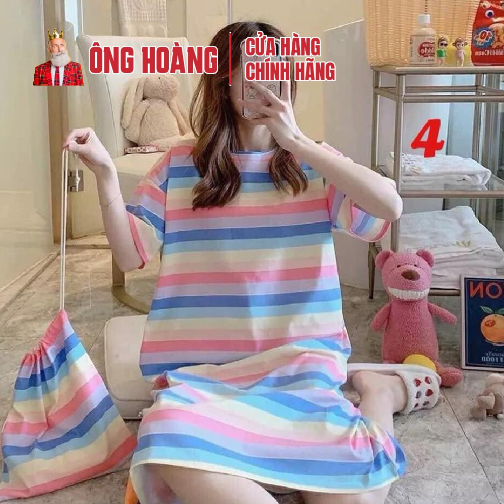 Váy ngủ cộc tay đầm ngủ dáng suông chất cotton mềm mát họa tiết hoạt hình dễ thương