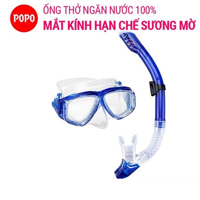 Bộ kính lặn kèm ống thở POPO, kính cường lực, ống thở van 1 chiều hạn chế vào nước