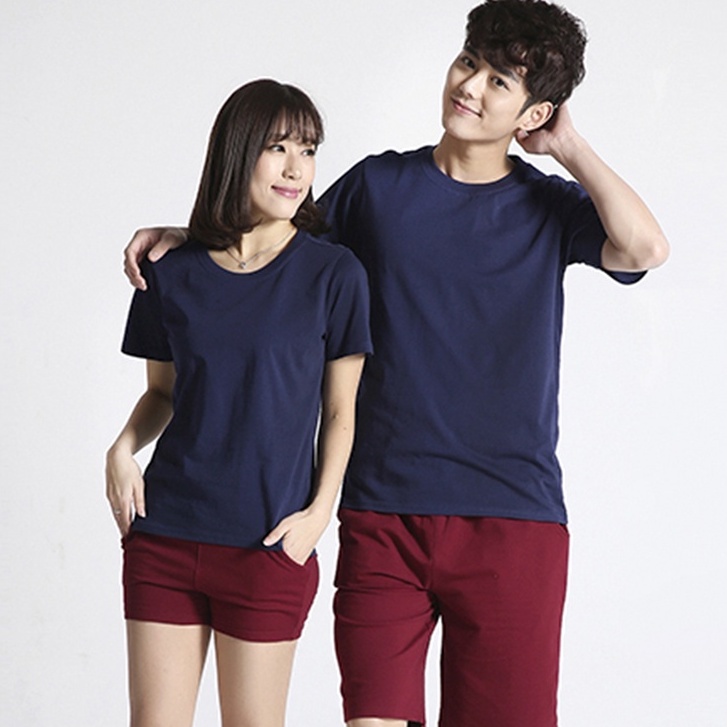 Áo Thun Trơn Màu Xanh Đen Ảnh Chụp Thật Ngắn Tay Cổ Tròn Form Vừa Unisex Dùng Chung Cho Nam Và Nữ