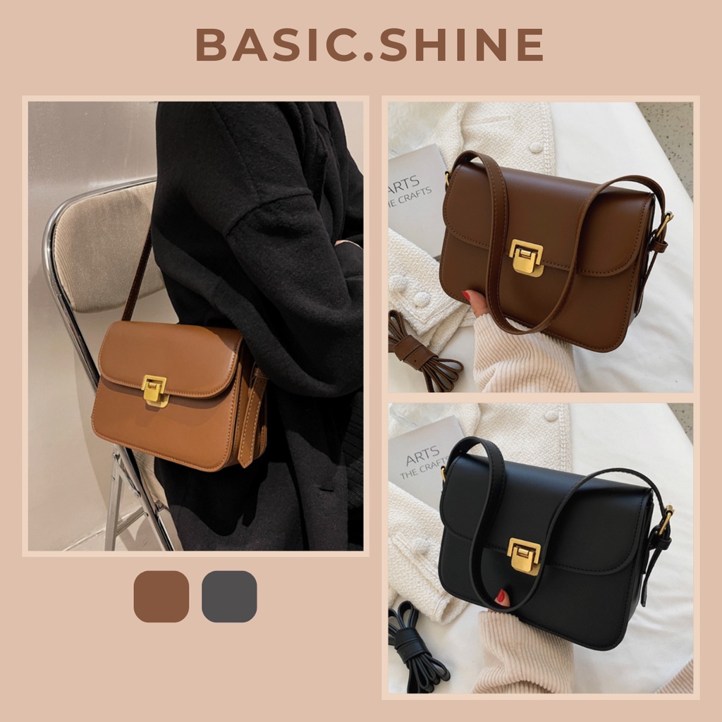 Hàng chuẩn QC - Túi đeo chéo dáng vuông vintage trẻ trung khoá gập thanh lịch - Basic.Shine mã BS01 - Hàng