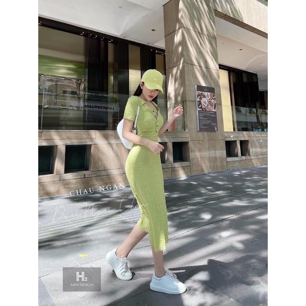 Váy body xốp cổ bẻ cúc dáng dài | BigBuy360 - bigbuy360.vn