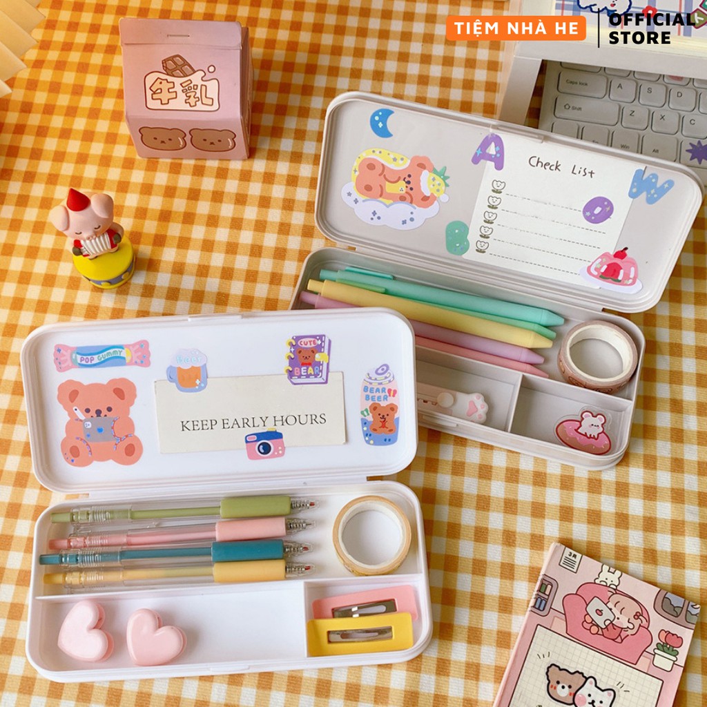 Hộp Bút Cute Tiệm Nhà He, Cho Bé Gái Thỏa Sức Sáng Tạo Cùng Sticker DIY Đi Kèm